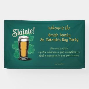 Slàinte! Saint Patrick's Day Pint of Beer on Green Banner