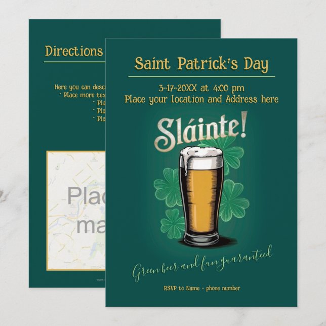 Slàinte! Saint Patrick's Day Pint of Beer on Green Invitation (Front/Back)