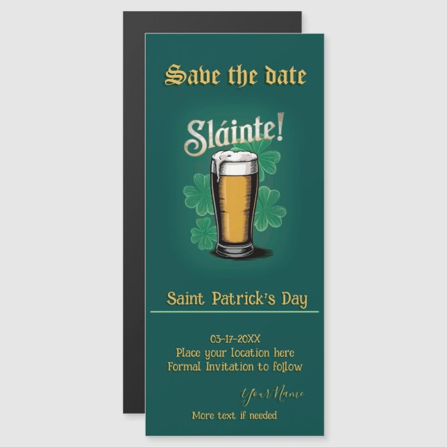Slàinte! Saint Patrick's Day Pint of Beer on Green Magnetic Invitation (Front/Back)