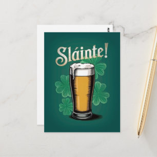 Slàinte! Saint Patrick's Day Pint of Beer on Green Postcard