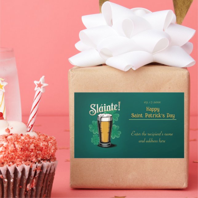 Slàinte! Saint Patrick's Day Pint of Beer on Green Rectangular Sticker (Party)