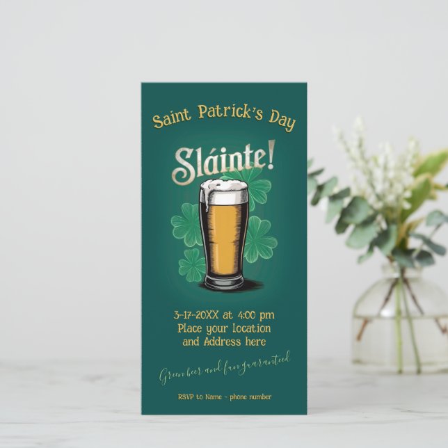 Slàinte! Saint Patrick's Day Pint of Beer on Green Save The Date (Standing Front)