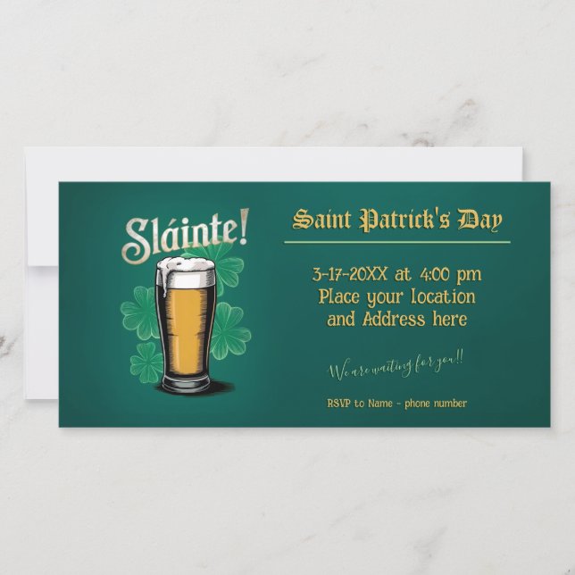 Slàinte! Saint Patrick's Day Pint of Beer on Green Save The Date (Front)