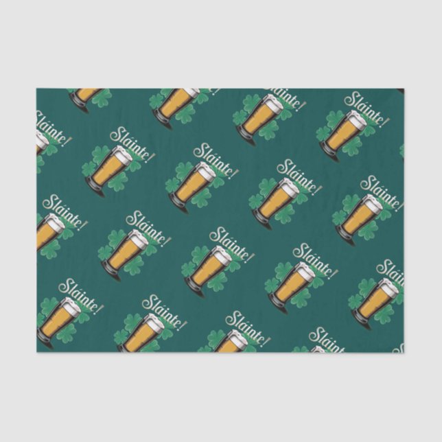 Slàinte! Saint Patrick's Day Pint of Beer on Green Tissue Paper (Front)