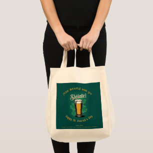 Slàinte! Saint Patrick's Day Pint of Beer on Green Tote Bag
