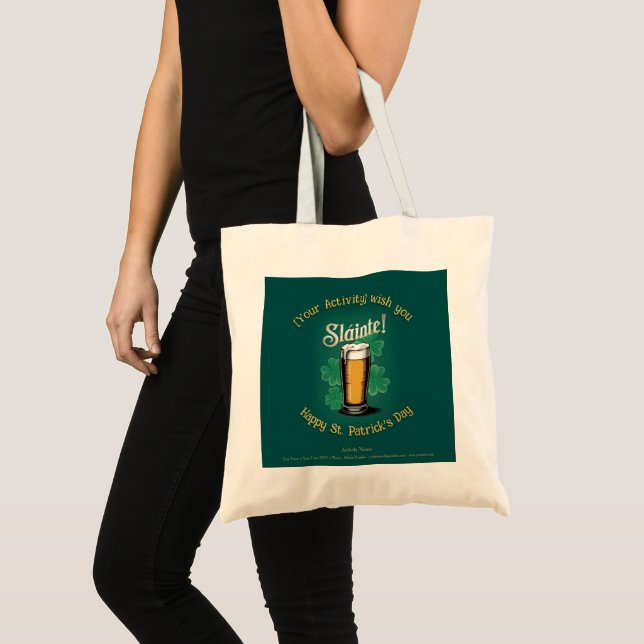 Slàinte! Saint Patrick's Day Pint of Beer on Green Tote Bag (Front (Product))