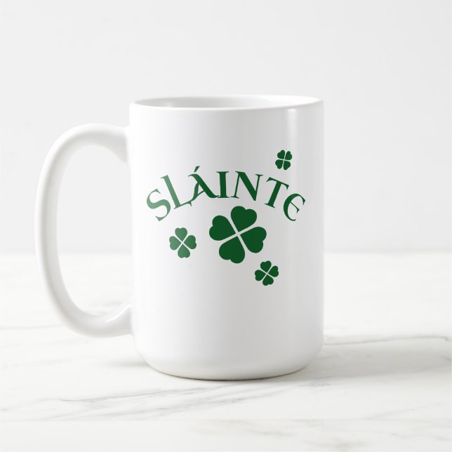 Slainte, Shamrock, Irish St. Patrick's Lucky Green Coffee Mug (Left)