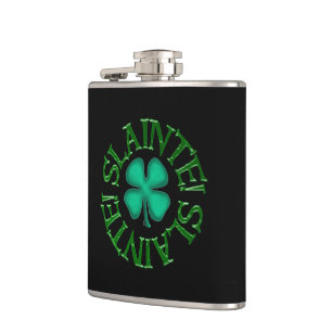 Slainte w clover black wrapped flask