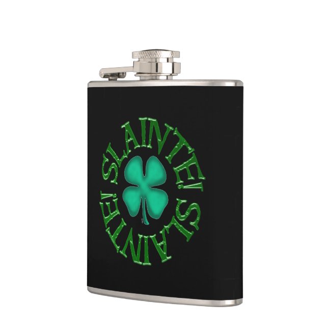Slainte w clover black wrapped flask (Left)