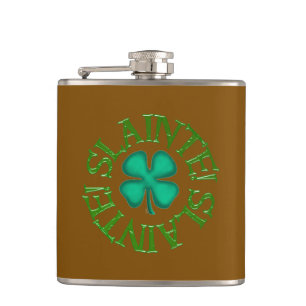 Slainte w clover brown wrapped flask