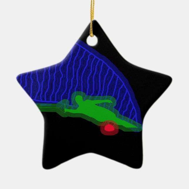 Slalom Water Skier Spray Ceramic Tree Decoration (Front)