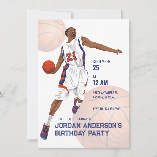 Slam dunk basketball birthday invitation (Front)