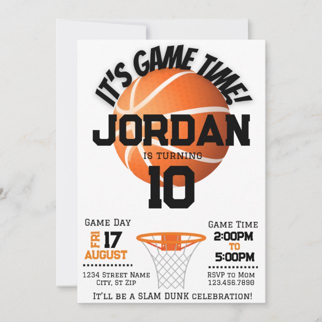Slam Dunk Basketball Birthday Invite (Front)