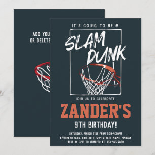 Slam Dunk Basketball Birthday Party, Any Age Invitation