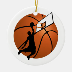 Slam Dunk Basketball Player w/Hoop on Ball Ceramic Tree Decoration