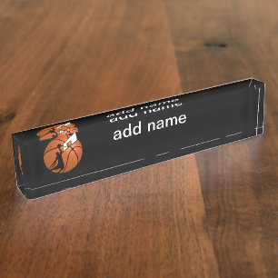 Slam Dunk Basketball Player w/Hoop on Ball Nameplate