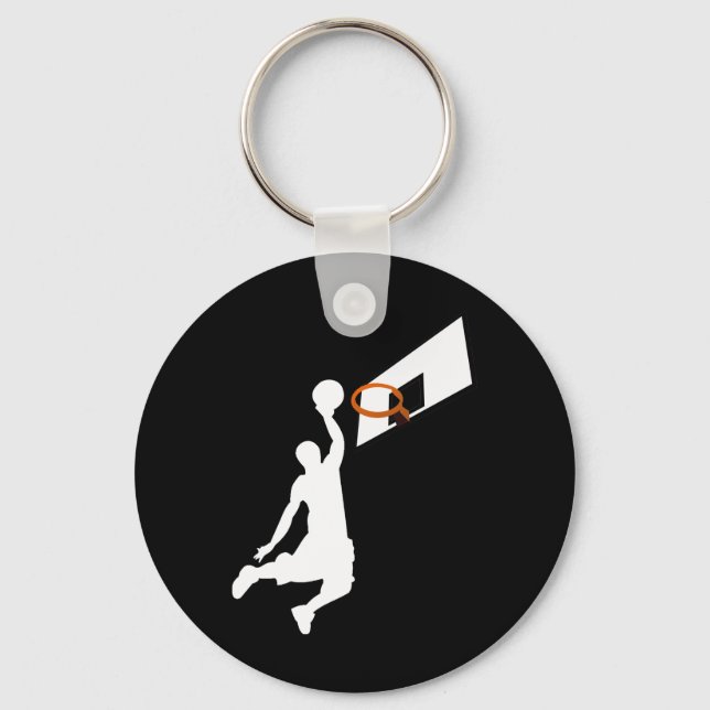 Slam Dunk Basketball Player - White Silhouette Key Ring (Front)