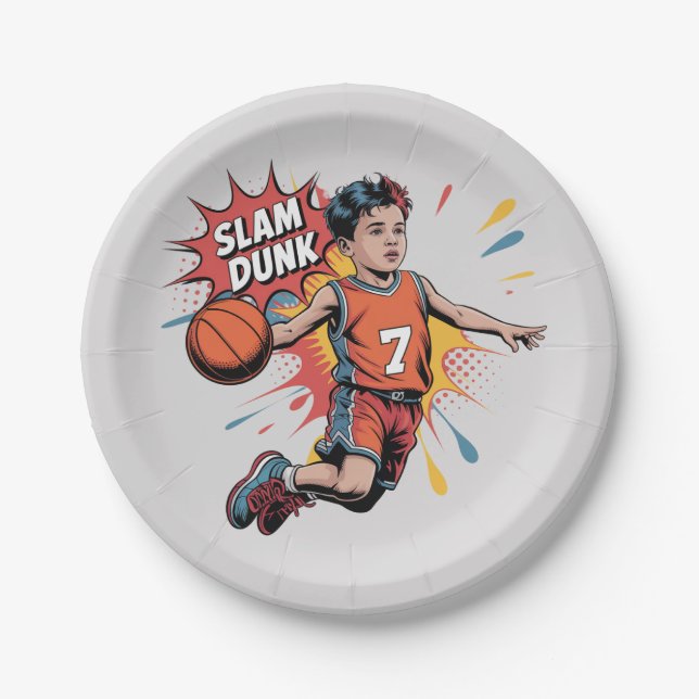 Slam Dunk Boy Birthday Bash Paper Plate (Front)