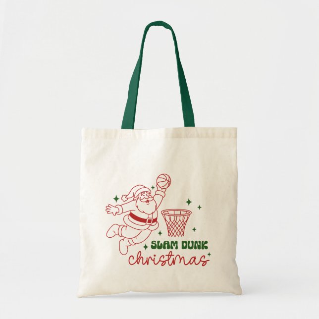 Slam Dunk Christmas Cute Basketball Santa Tote Bag (Front)