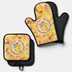 🌱🍌 Slam Dunk Drawing Banana Power Fruitarian 🏀✨ Oven Mitt & Pot Holder Set