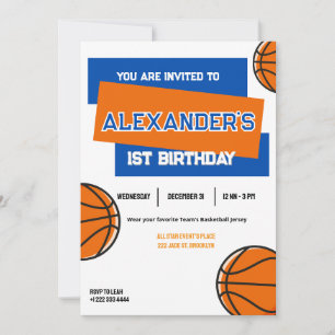 Slam Dunk First Birthday Party Invitation