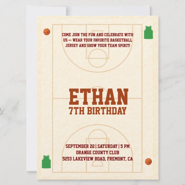 Slam Dunk Kids Basketball Birthday Invitation  (Back)