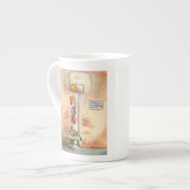 Slam Dunk on Basketball Hoop by Jay Throckmorton Bone China Mug (Front Left)