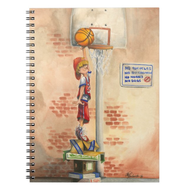 Slam Dunk on Basketball Hoop by Jay Throckmorton Notebook (Front)