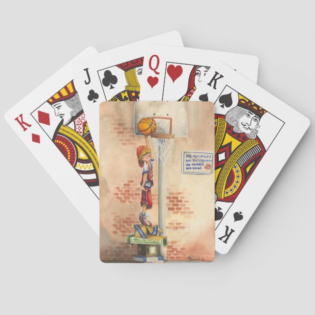 Slam Dunk on Basketball Hoop by Jay Throckmorton Playing Cards (Back)
