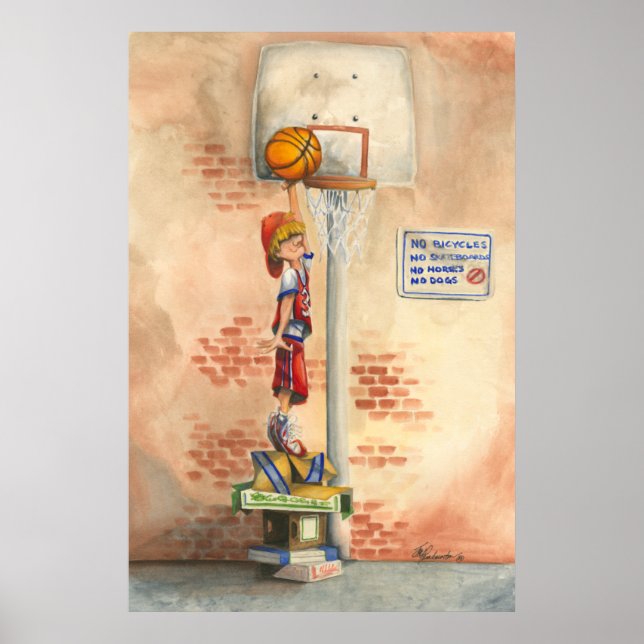 Slam Dunk on Basketball Hoop by Jay Throckmorton Poster (Front)