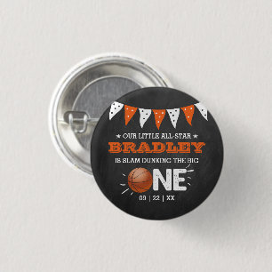 Slam Dunking The Big One   Basketball 1st Birthday 3 Cm Round Badge