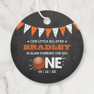 Slam Dunking The Big One   Basketball 1st Birthday Favour Tags