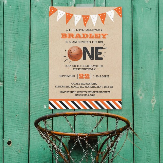 Slam Dunking The Big One | Basketball 1st Birthday Invitation (Creator Uploaded)