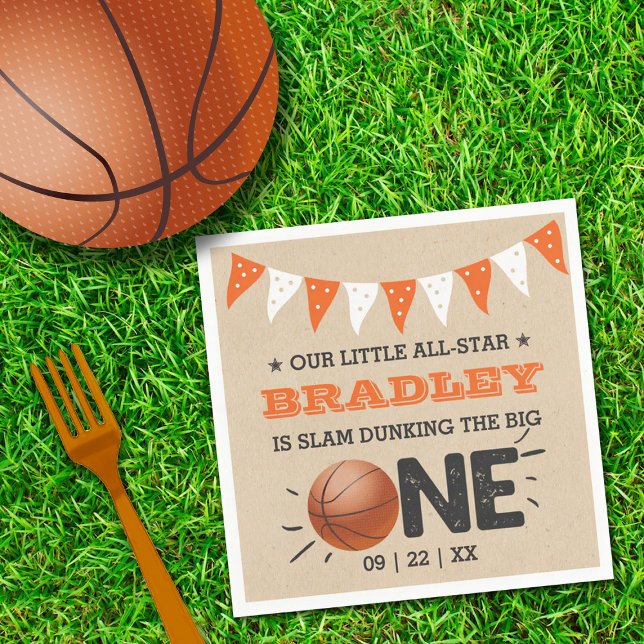 Slam Dunking The Big One | Basketball 1st Birthday Napkin (Creator Uploaded)