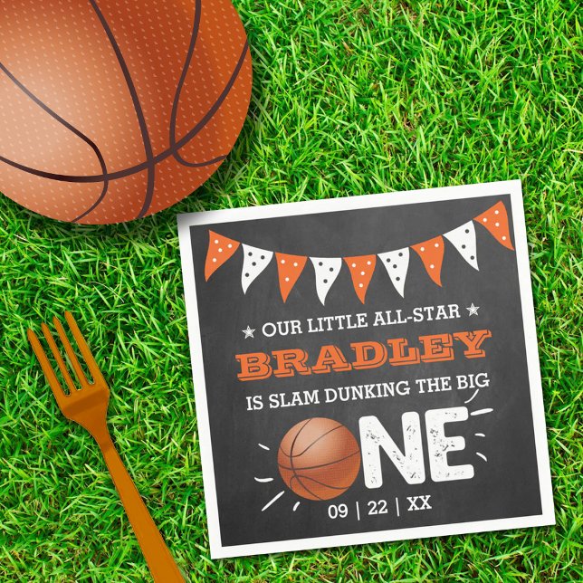 Slam Dunking The Big One | Basketball 1st Birthday Napkin (Creator Uploaded)