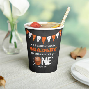Slam Dunking The Big One   Basketball 1st Birthday Paper Cups