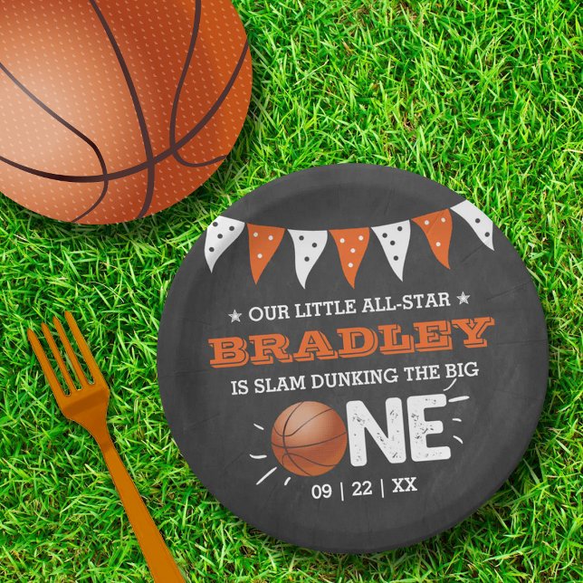 Slam Dunking The Big One | Basketball 1st Birthday Paper Plate (Creator Uploaded)