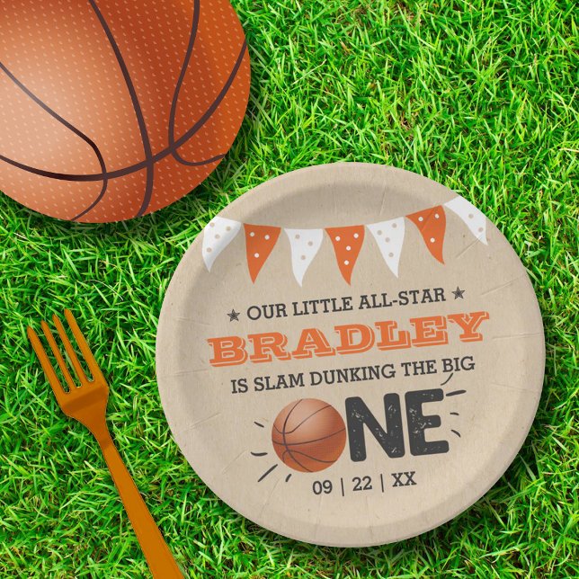 Slam Dunking The Big One | Basketball 1st Birthday Paper Plate (Creator Uploaded)