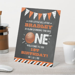 Slam Dunking The Big One Basketball 1st Birthday Pedestal Sign