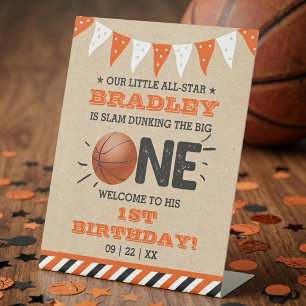 Slam Dunking The Big One Basketball 1st Birthday Pedestal Sign