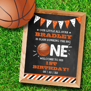 Slam Dunking The Big One   Basketball 1st Birthday Poster
