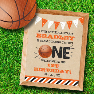 Slam Dunking The Big One   Basketball 1st Birthday Poster