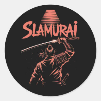 Slamurai Funny Samurai Pun Tee Japanese Parody Ani Classic Round Sticker