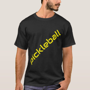 Slant Yellow PICKLEBALL Text Black Background T-Shirt