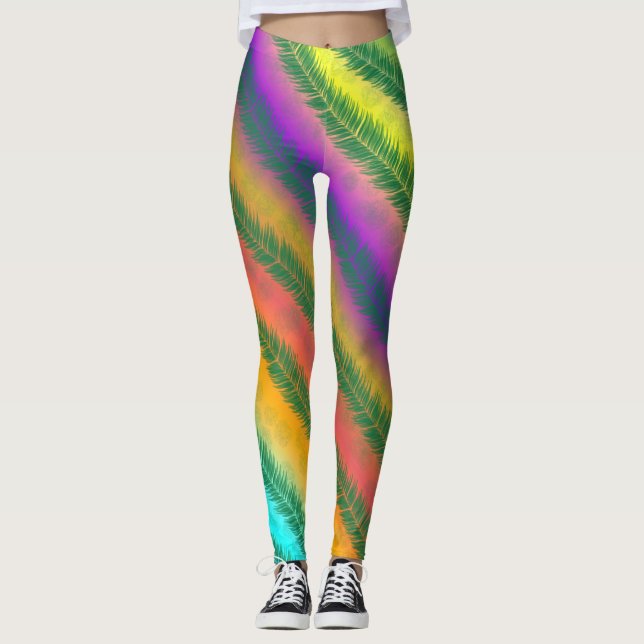 Slanted Colourful Striped Leggings (Front)