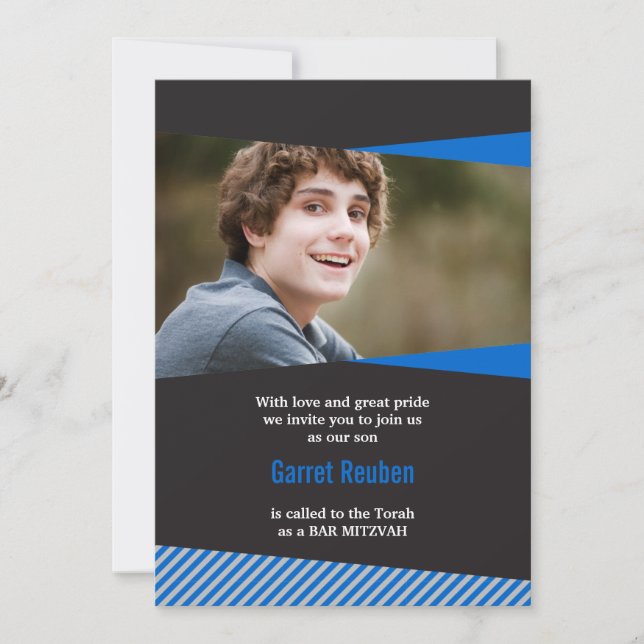 Slanted Frames Bar Mitzvah Photo Invitation (Front)