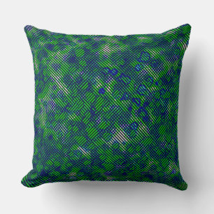 Slanted green stripes stained with plaid cushion
