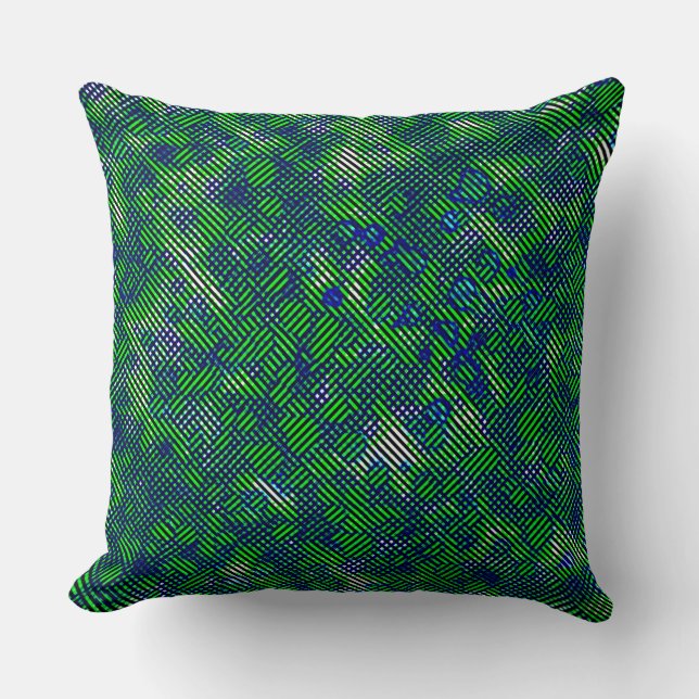 Slanted green stripes stained with plaid cushion (Front)