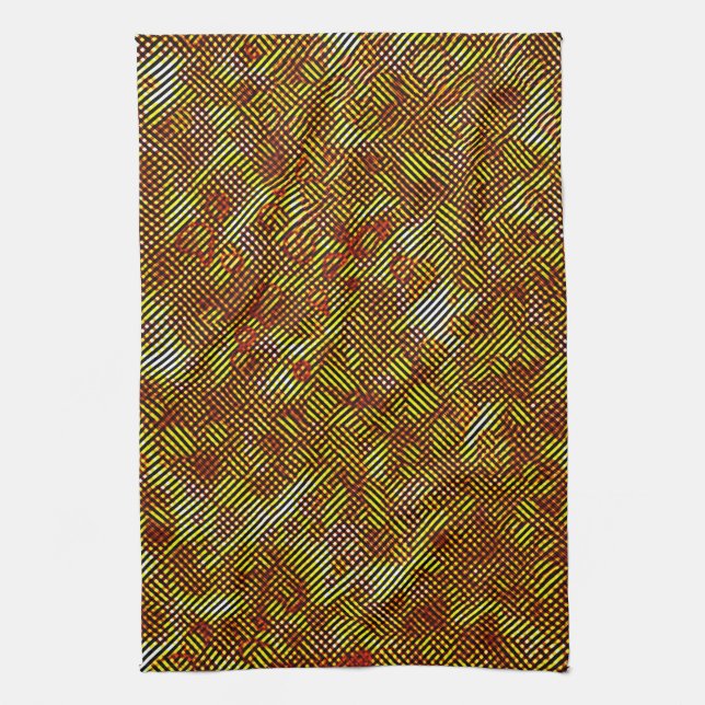 Slanted orange stripes stained with plaid tea towel (Vertical)