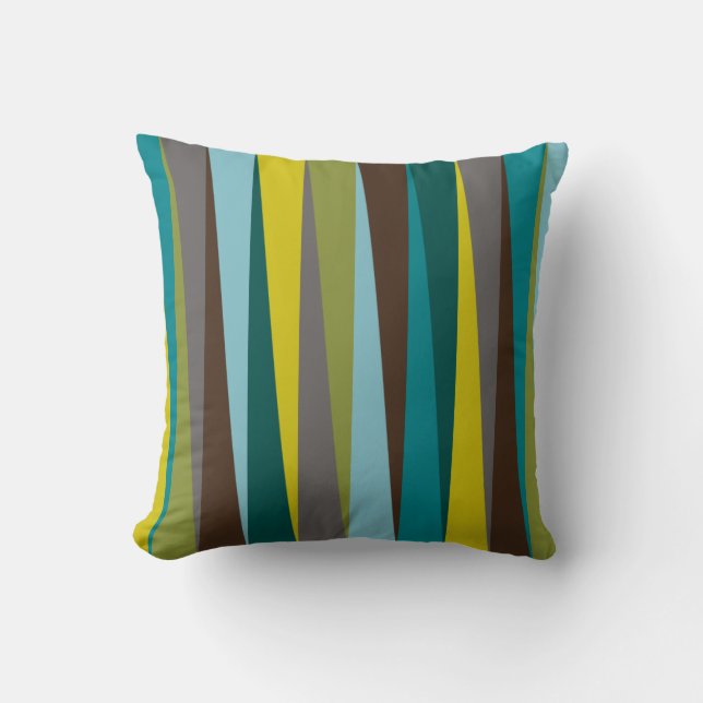 Slanted Stripes Bold Geometric in Green Blue Gold Cushion (Front)